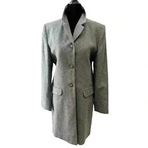Vintage  Wool Blend Pea Coat Single Breasted Neutral Classic Grey Size 10 Petite